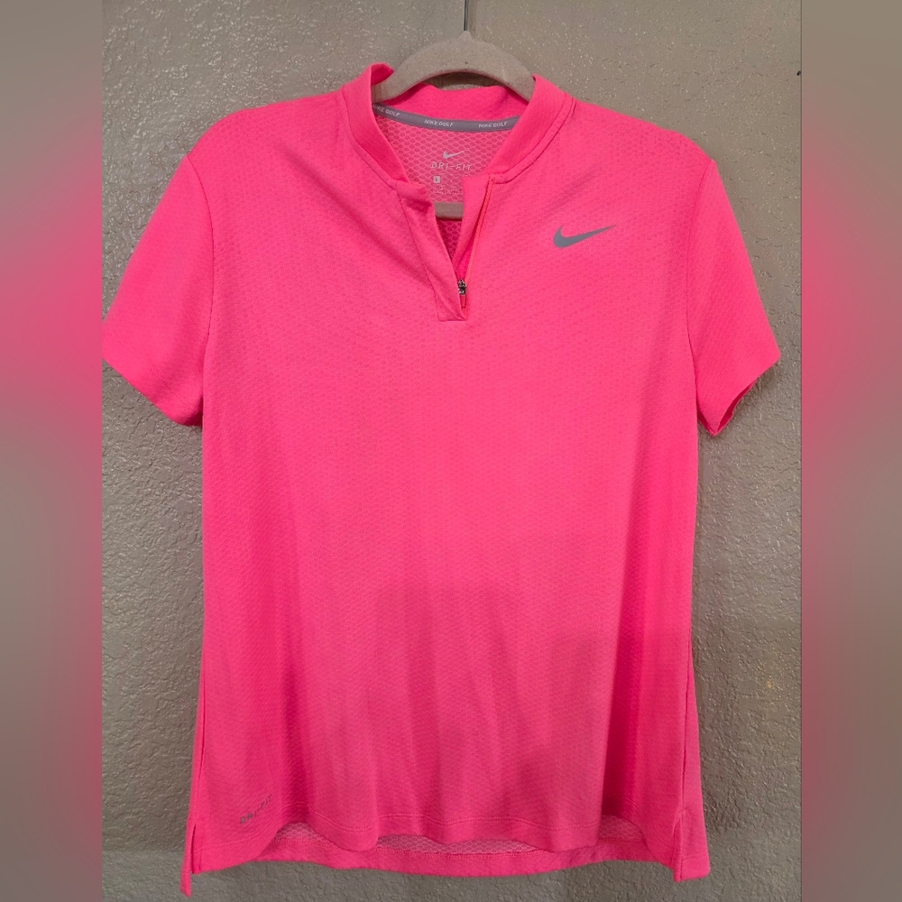 Nike Women's Pink Short Sleeve Dri Fit Golf Shirt